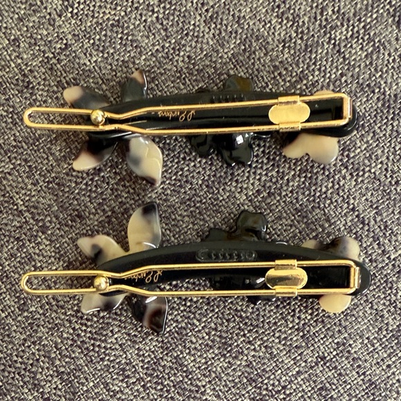 France Luxe Floral Hair Clips - Black and Cream tortoise NEW - Picture 3 of 4